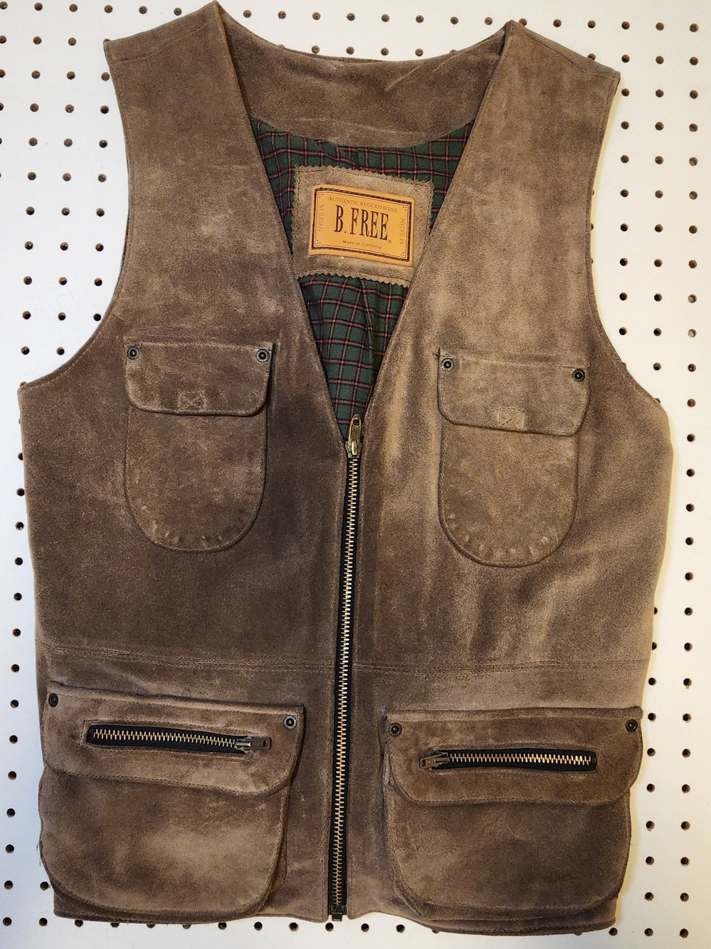 Vintage B Free M Julian Rugged Suede Leather Safari Vest Zip Front USA Mens